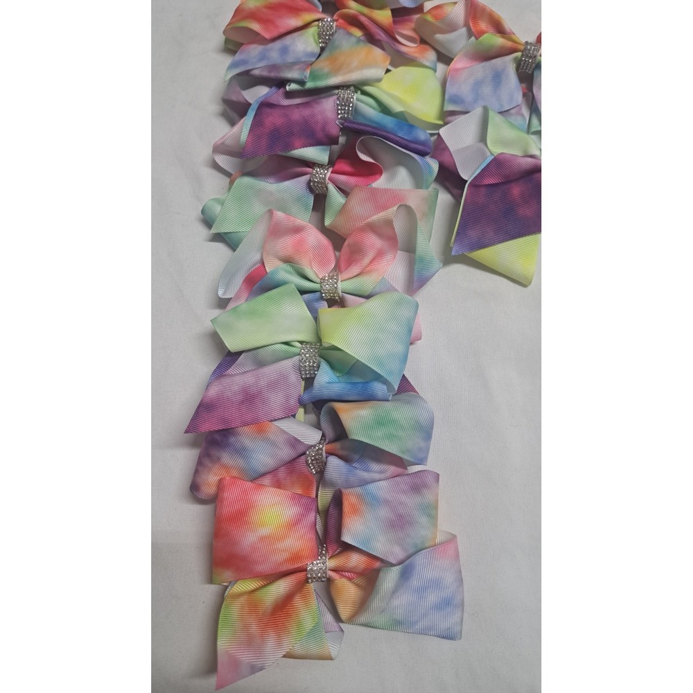 13pc Boutique Hair Bows Tie Dye Rainbow Grosgrain Ribbon Alligator Clips Girls - Picture 2 of 4